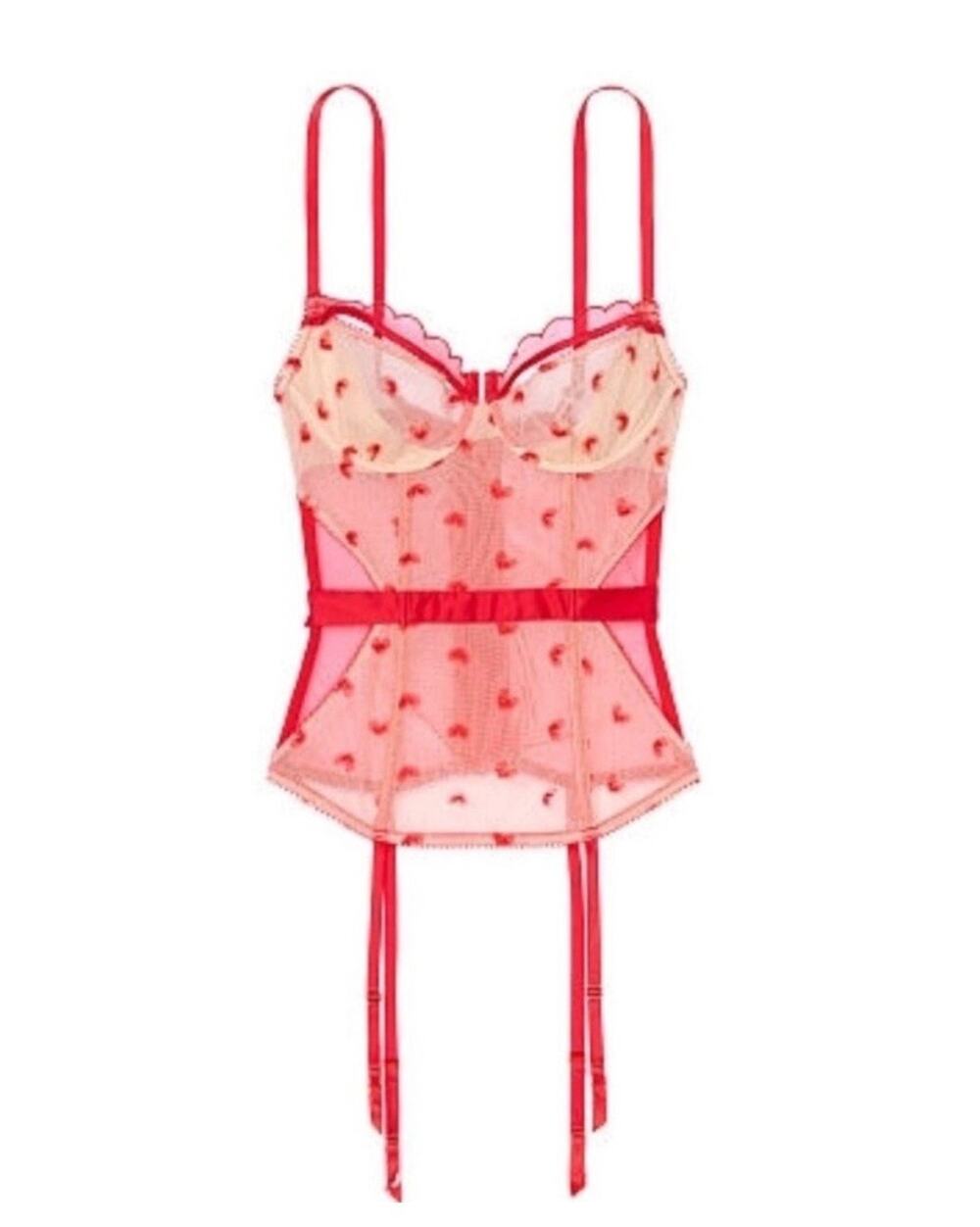 Victoria's Secret Size 30C Red Lace Heart Garter Bustier Corset NWT Romantic $89